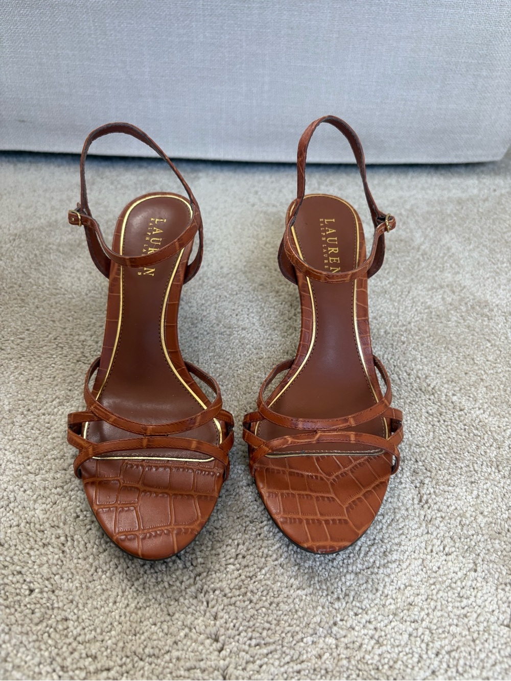 Lauren Ralph Lauren Cognac Croc-Embossed Slingback Heels